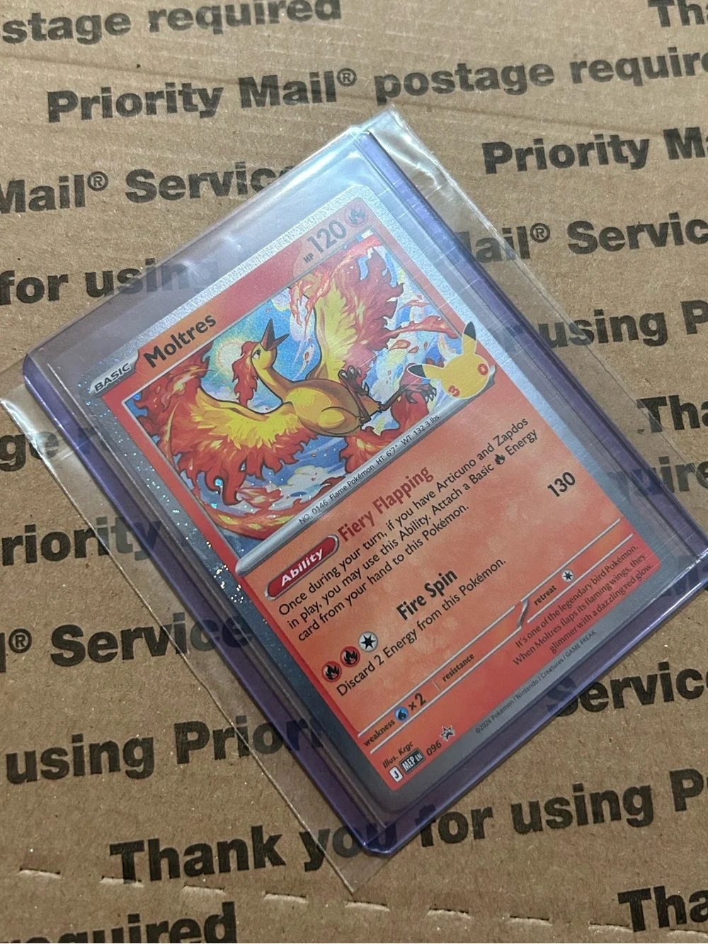 Holo Moltres 30th Celebration Pokemon TCG Black Star Promo Card No. 096